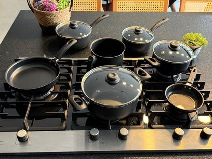 Imagem de Jogo de panelas premium antiaderente 7 pecas preto com tampa de vidro