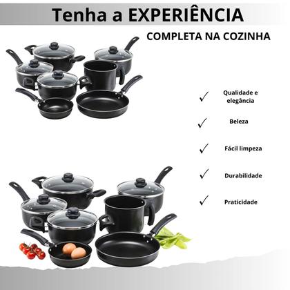 Imagem de Jogo de panelas premium antiaderente 7 pecas preto com tampa de vidro