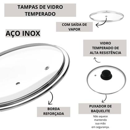 Imagem de Jogo de panelas premium antiaderente 7 pecas preto com tampa de vidro