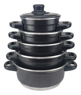 Imagem de Jogo De Panelas Preto Em Alumínio Com Talheres  