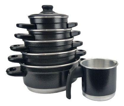 Imagem de Jogo De Panelas Preto Em Alumínio Com Talheres  