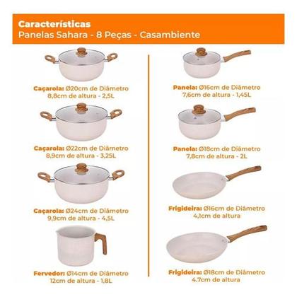 Imagem de Jogo de Panelas Revestimento Cerâmica Casambiente 8 Peças Vanilla Sahara