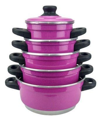 Imagem de Jogo De Panelas Rosa Em Alumínio Com Kit Talheres