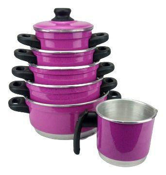 Imagem de Jogo De Panelas Rosa Em Alumínio Com Kit Talheres