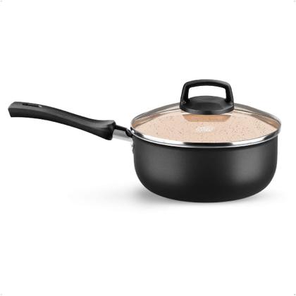 Imagem de Jogo de Panelas Safira 7 Peças de Alumínio Antiaderente Preto/Bege MTA - 8494