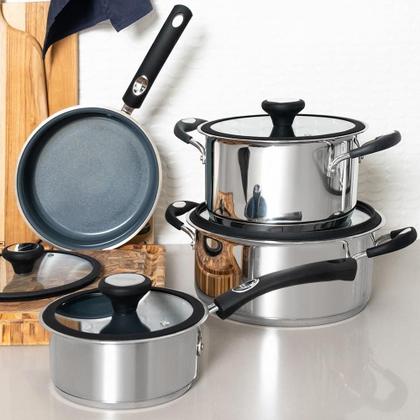 Imagem de Jogo De Panelas Solar Ceramic Aço Inox Fundo Triplo Rev Interno Cerâmico 4 Peças Tramontina 65120026