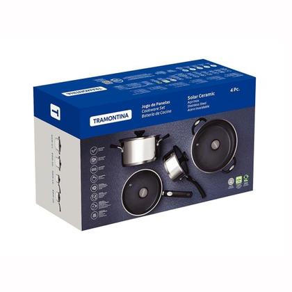 Imagem de Jogo De Panelas Solar Ceramic Aço Inox Fundo Triplo Rev Interno Cerâmico 4 Peças Tramontina 65120026