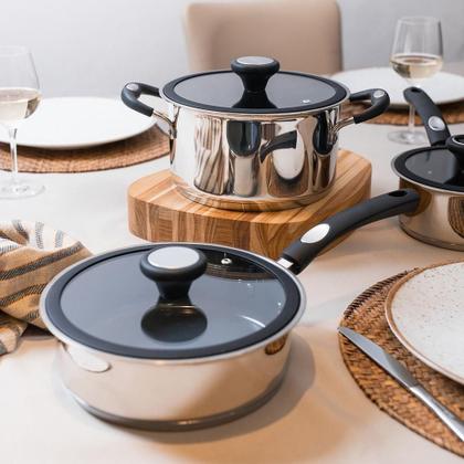 Imagem de Jogo De Panelas Solar Ceramic Aço Inox Fundo Triplo Rev Interno Cerâmico 4 Peças Tramontina 65120026