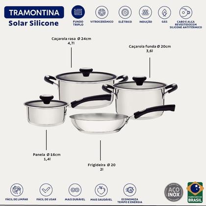 Imagem de Jogo de Panelas Solar Silicone Inox Fundo Triplo 4 Peças Tramontina