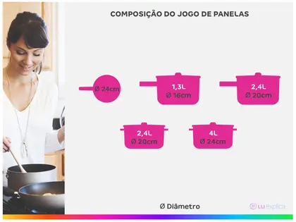 Imagem de Jogo de Panelas Tognana Antiaderente de Alumínio Marrom 5 Peças Perolado