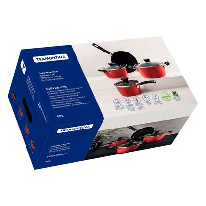 Imagem de Jogo de panelas tramontina 4 pcs sicilia vermelho aluminio com revestimento ceramico