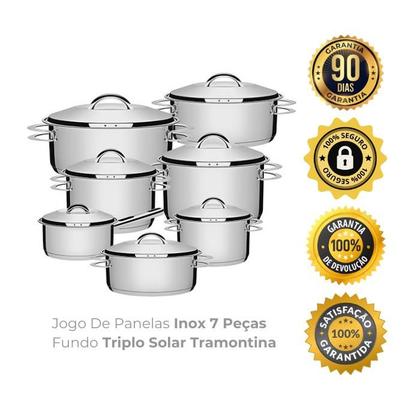 Imagem de Jogo De Panelas Tramontina 7 Peças Aço Inox Fundo Triplo de Indução Solar 