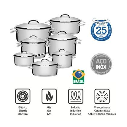 Imagem de Jogo De Panelas Tramontina 7 Peças Aço Inox Fundo Triplo de Indução Solar 