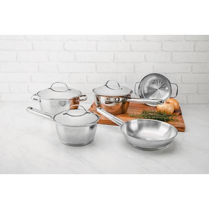 Imagem de Jogo de Panelas Tramontina Aço Inox Allegra 5 Peças Fundo Triplo + Pegador de massa