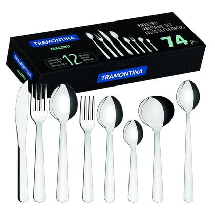 Imagem de Jogo de Panelas Tramontina Aço Inox Solar 6 pçs + Faqueiro Inox Tramontina Malibuu 74 pçs