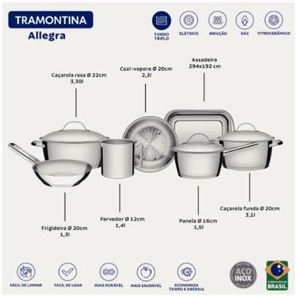 Imagem de Jogo de Panelas Tramontina Allegra Com Pegador e Colher 9Pçs