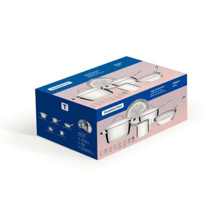 Imagem de Jogo de Panelas Tramontina Allegra em Aço Inox com Fundo Triplo 5 Peças