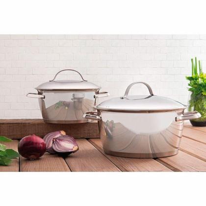 Imagem de Jogo De Panelas Tramontina Allegra Em Aço Inox Com Fundo Triplo E Tampas De Inox 2 Peças