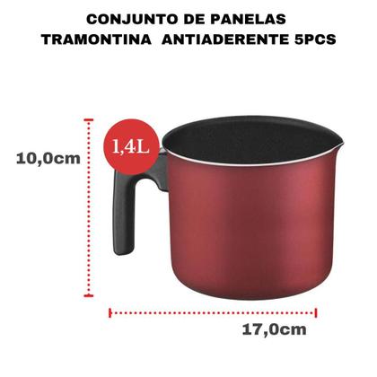 Imagem de Jogo de Panelas Tramontina Antiaderente Aluminio Caribe Vermelho Kit 5 Peças