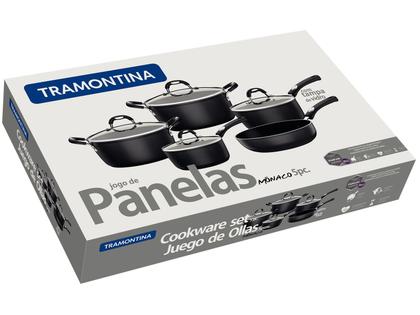 Imagem de Jogo de Panelas Tramontina Antiaderente de Alumínio Preta 5 Peças Mônaco