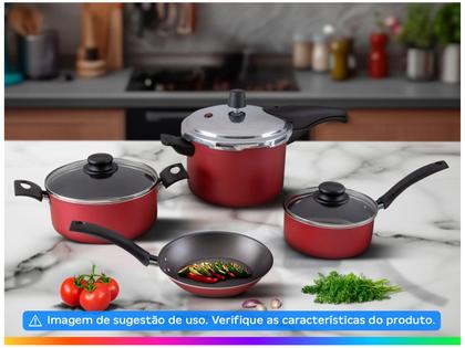 Imagem de Jogo de Panelas Tramontina Antiaderente de Alumínio Vermelho 4 Peças Turim