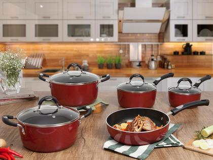 Imagem de Jogo de Panelas Tramontina Antiaderente de Alumínio Vermelho 5 Peças Mônaco