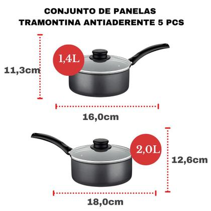 Imagem de Jogo de Panelas Tramontina Antiaderente Kit 5 Peças Conjunto Turim Aluminio Vermelho