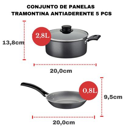 Imagem de Jogo de Panelas Tramontina Antiaderente Kit 5 Peças Conjunto Turim Aluminio Vermelho
