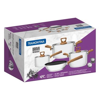 Imagem de Jogo de Panelas Tramontina Brava Antiaderente com Cabos e Alças com Acabamento Amadeirado 4 Peças