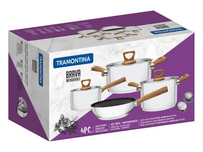 Imagem de Jogo de Panelas Tramontina Brava Antiaderente em Aço Inox com Fundo Triplo Cabos e Alças com Acabame