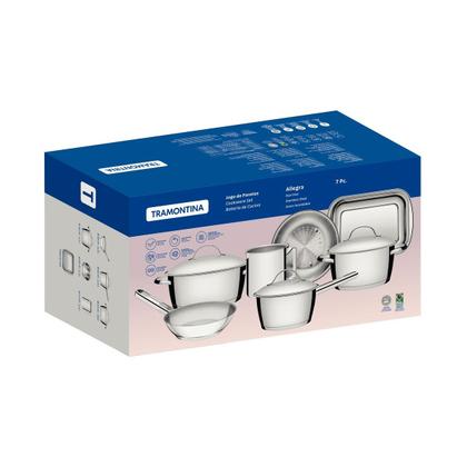 Imagem de Jogo de Panelas Tramontina Inox Allegra 7 Peças Fundo Triplo Indução Frigideira Tramontina Caçarola Leiteira