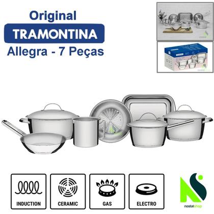 Imagem de Jogo de Panelas Tramontina Inox Allegra 7 Peças Fundo Triplo Indução Frigideira Tramontina Caçarola Leiteira