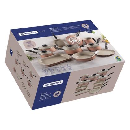 Imagem de Jogo de Panelas Tramontina Linz em Alumínio Antiaderente Starflon Max Mocaccino 10 Peças