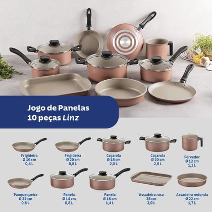 Imagem de Jogo de Panelas Tramontina Linz em Alumínio Antiaderente Starflon Max Mocaccino 10 Peças