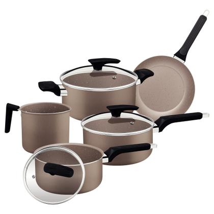 Imagem de Jogo de Panelas Tramontina Milazzo Alumínio Antiaderente Starflon Max Amêndoa 5 Peças