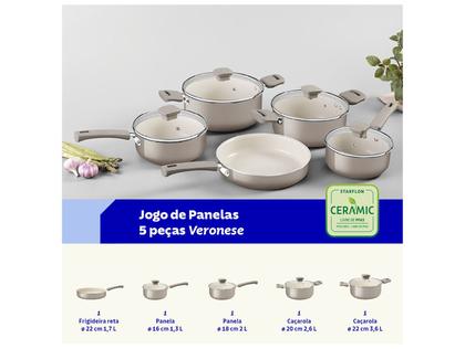 Imagem de Jogo de Panelas Tramontina Revestimento Cerâmico de Alumínio Bege 5 Peças Veronese