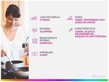 Imagem de Jogo de Panelas Tramontina Revestimento Cerâmico de Alumínio Vermelho 4 Peças Glenz