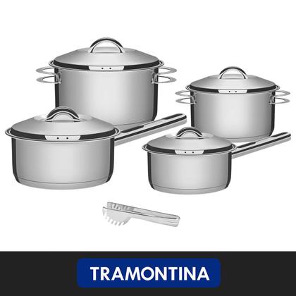 Imagem de Jogo de Panelas Tramontina Solar Aço Inox Fundo Triplo Indução 4 peças + Pegador de massa