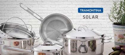 Imagem de Jogo de Panelas Tramontina Solar Aço Inox Fundo Triplo Indução 6 peças + Pegador de massa