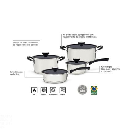 Imagem de Jogo de Panelas Tramontina Solar Ceramic em Aço Inox Fundo Triplo com Revestimento Interno Cerâmico