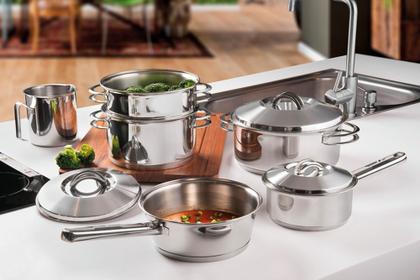 Imagem de Jogo de Panelas Tramontina Solar em Aço Inox com Fundo Triplo e Tampas de Inox  6 Peças