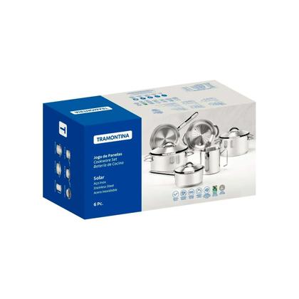 Imagem de Jogo de Panelas Tramontina Solar em Aço Inox com Fundo Triplo e Tampas de Inox 6 Peças