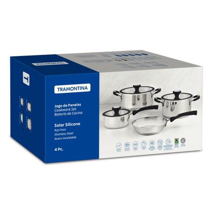 Imagem de Jogo de Panelas Tramontina Solar Silicone em Aço Inox com Fundo Triplo 4 Peças