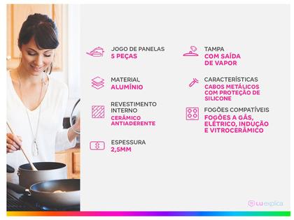 Imagem de Jogo de Panelas Tramontina Tunis Indução com Revestimento Interno Cerâmico Rosa Trufado 5 Peças