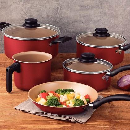 Imagem de Jogo de Panelas Tramontina Turim Alumínio 5 Peças e Conjunto de Tigelas inox 5 peças