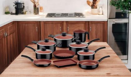 Imagem de Jogo de Panelas Tramontina Turim Preta e Cobre Antiaderente Starflon Max 10 Peças