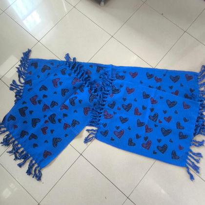 Imagem de Jogo de Passadeira de Coração Cor Azul Kit Tapete de Cozinha Estampado com Nozinho 03 Peças Algodão