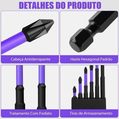 Imagem de Jogo de Pontas Bits PH2 Magnéticas com 6 Comprimentos S2 Aço Haste Sextavada Universal para Parafusa