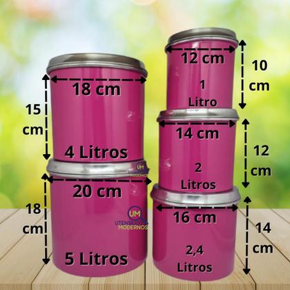 Imagem de Jogo de Porta Mantimentos em Alumínio 5 Peças Rosa Pink Família Decorado