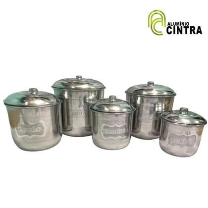 Imagem de Jogo de Porta Mantimentos Lata Potes Arroz 5 pecas em Alumínio